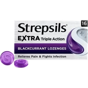 STREPSILS EXTRA TRIPPLE ACTION BLACKCURRANT LOZENGES 16'S